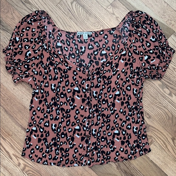 Moral Fiber Leopard Print Button Down Blouse Size XL NWOT - Picture 1 of 7